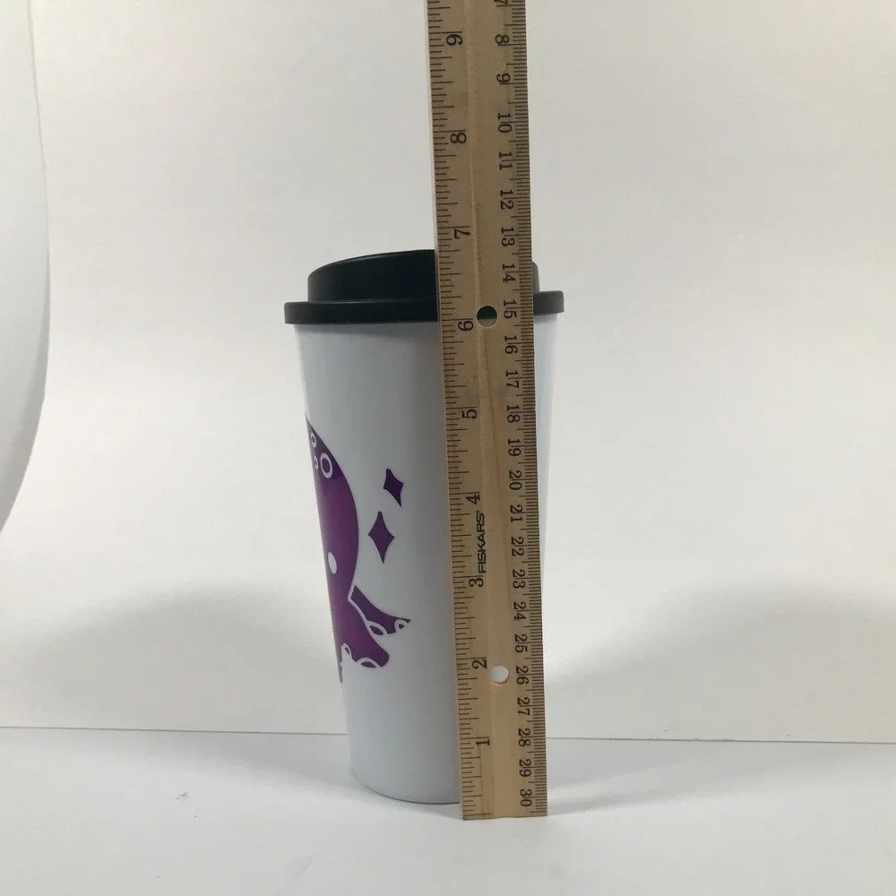 Purple Octopus Travel Tumbler White Reusable Coffee Cup with Black Lid